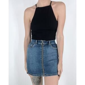 U2B Urban Basics Denim O-Ring Zip Mini Skirt Size XS